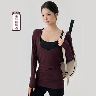 Large U-Neck Pilates Top for Women, Long Batwing Sleeves, Butt-Covering - 9