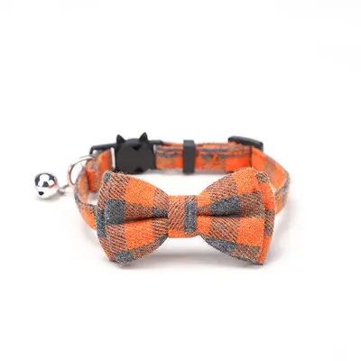 British plaid bow-tie pet collar with bell and patch - 12
