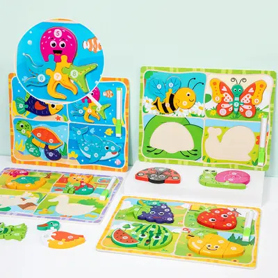 Montessori-3D-Zuordnungspuzzle mit Tieren, Verkehr, Obst