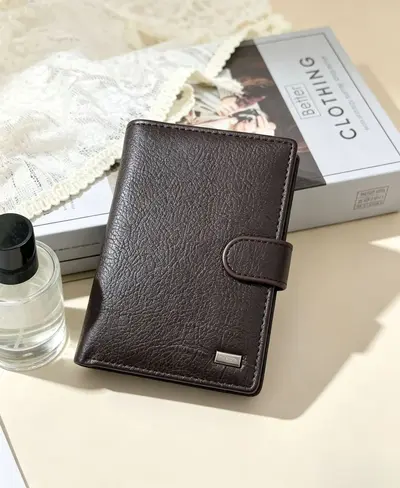 Erkek Kısa Cüzdan, PU Deri, Üç Katlı, Pasaportluklu, Büyük Kapasiteli - 9