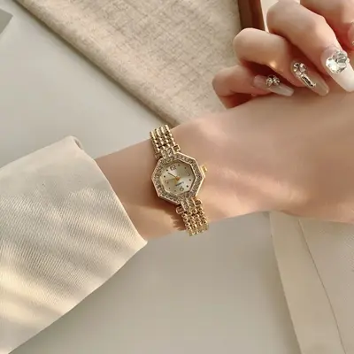 Goldene Quarzuhr für Damen Retro-Stil - 8