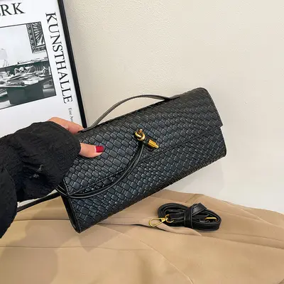 Örgü Baget Çanta, Retro Tasarım, Yumuşak Deri, Tek Omuz ve Çapraz Askılı - 9