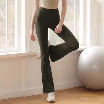 Women's Waist-Cinching Flared Yoga Pants, High Elasticity - 8
