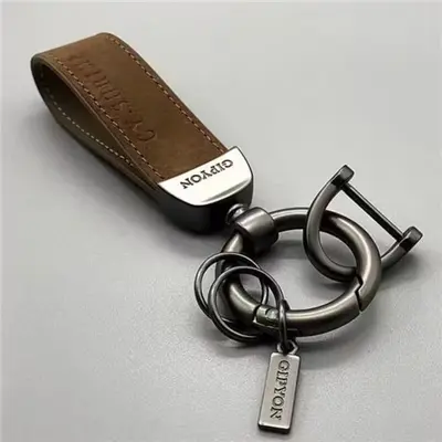 Genuine Leather Men's Car Keychain with Metal Key Ring - 9