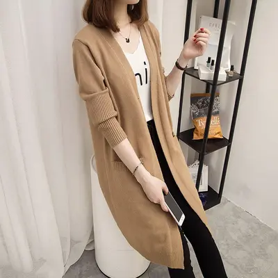 Damen-Strickmantel mittlerer Länge, locker geschnitten, koreanischer Retro-Stil - 9