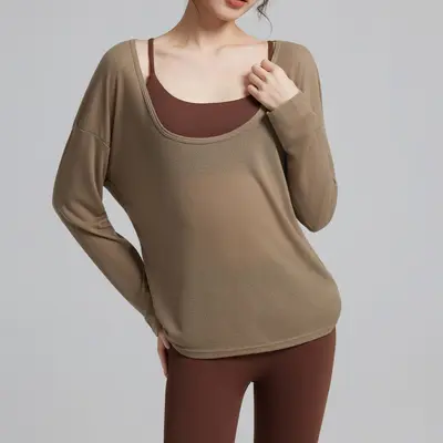 Two-Piece Yoga Cover-Up Set with Support Tank and Loose Running Top - 6