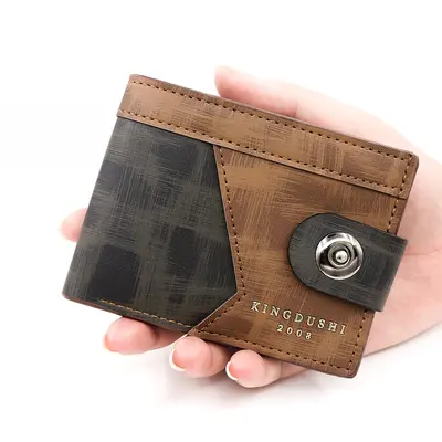 Men's Short Wallet, Magnetic Snap, Slim Leather, Coin Pocket - 8