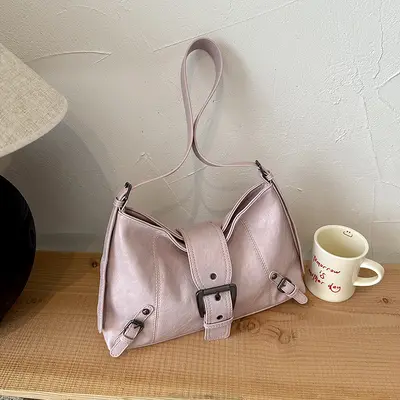 Women's Pleated Underarm Bag, Soft Leather Look, Minimalist - 9