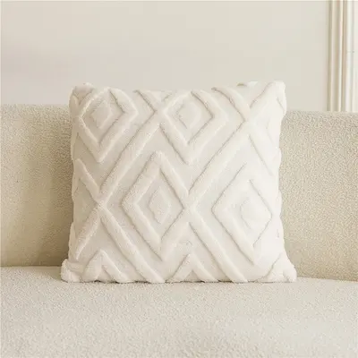 Diamond-patterned grid plush pillowcase modern minimalist home decor cushion cover living room solid color sofa pillow cushion - 8