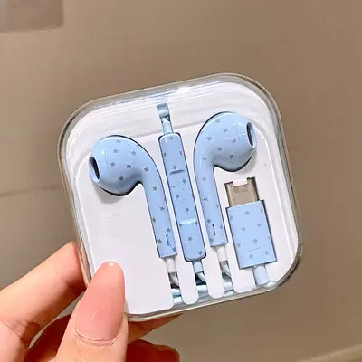 Retro In-Ear-Kopfhörer mit Kabel, Type-C und Mikrofon, Punkt- und Sternmuster - 8