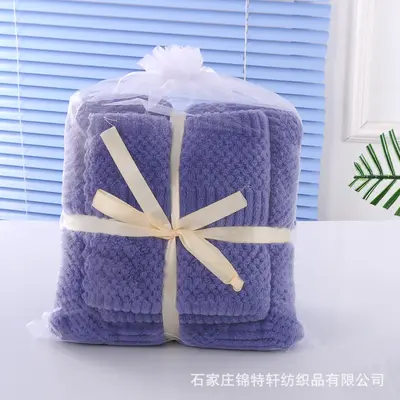 Mercan kadife banyo havlusu seti yumuşak emici - 10