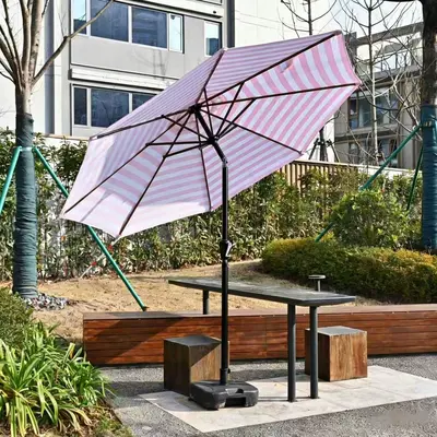 Gestreifter Gartenschirm mit Mittelmast, Sonnen- und Regenschutz - 8