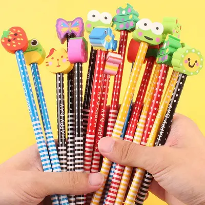HB Pencil Set with Eraser Tops, Cartoon Design for Children