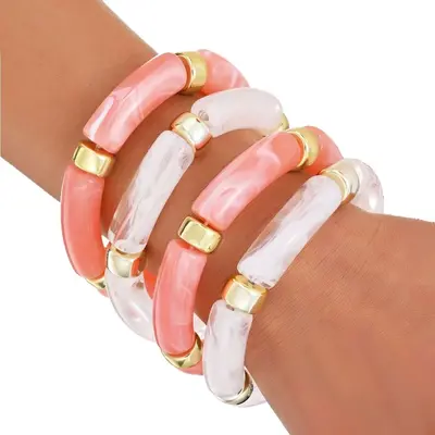Colorful Geometric Resin Bracelet Set for Women - 6