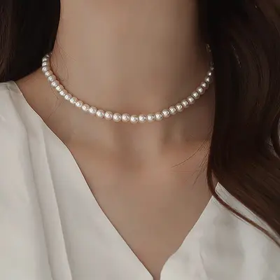 Pearl necklace, women's, double layer, clavicle, delicate chain - 9