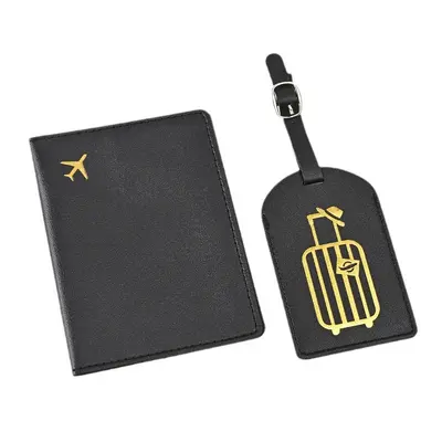 PU Leather Passport Cover and Luggage Tag Set, Hot-Stamped Pattern