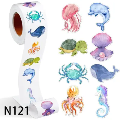 Dinosaurier- und Meerestier-Sticker-Rolle, Dekorations-Geschenkbox - 7