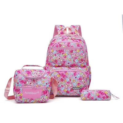 New Cross-border Color 3-in-1 Dual Shoulder Backpack Versatile Student School Bag Large Capacity Insulated Lunch Bag Pencil Case - 3