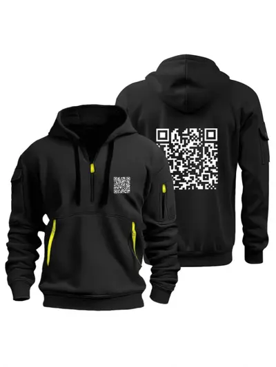 Трансграничный популярный дизайн QR-кода: новая мужская повседневная толстовка-куртка с капюшоном, флисовая толстовка на молнии