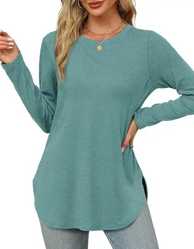Women's Solid Color Long Sleeve Round Neck Loose Casual Top - 8
