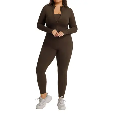 Plus Size Long-Sleeve Yoga Set for Women, Three-Piece, Quick-Dry - 6