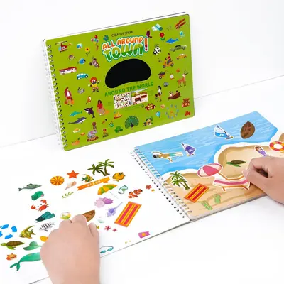 Reusable Sticker Book for Kids, DIY Early Education with Animal and City Scenes - 3