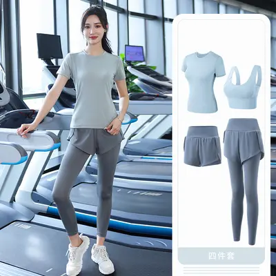 运动套装女生紧身弹力专业瘦身瑜伽训练服四件套高端健身衣一件批 - 11