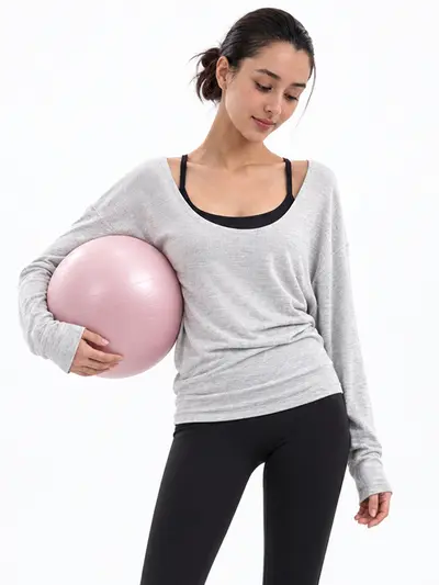 Loose Batwing Sleeve Sports Top with Large U-Neck, for Running and Yoga - 7