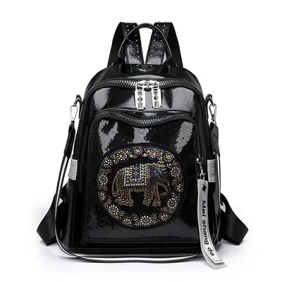 Women's Rhinestone Backpack, Large Capacity Travel Backpack - 8