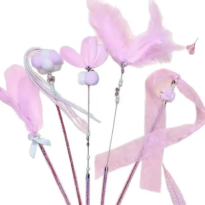 Cat Teaser Wand Plush Combo Set with Acrylic Fairy Wand - 6
