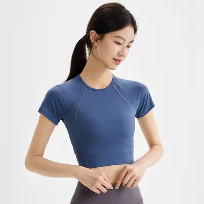 瑜伽服女春夏2025款紧身短款运动健身上衣专业跑步健身普拉提T恤 - 8