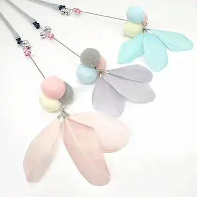 Feather Cat Teaser Wand with Bell and Bite-Resistant Plush Ball