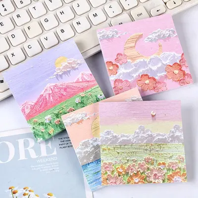 Oil Painting Style Sticky Notes for Students, Office Memo Strips - 2
