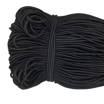 Black Round Latex Elastic Cord, 1mm-17mm, High-Strength - 6