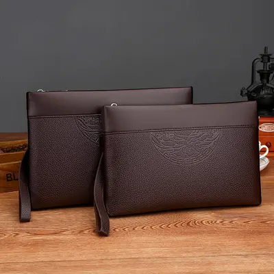 Men's Light Luxury Genuine Leather Clutch, Casual Envelope Style, Large Capacity