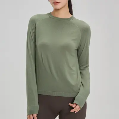 Women's Loose Yoga Wear, Long Sleeve, Round Neck - 9