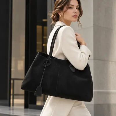 Large Capacity Women's Single Shoulder Tote Bag, PU Leather Commuter Handbag - 4