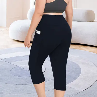 Cepli 7/8 büyük beden yoga taytı, süt ipeki, yüksek bel - 8