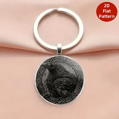 Gothic Dark Crow Pattern Alloy Round Keychain Pendant - 11