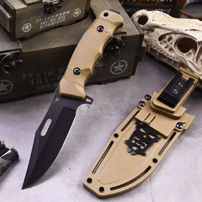 Outdoor Tactical Straight Knife, High Hardness, Multifunctional with Magnesium Rod - 8