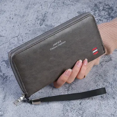 Men's Long Wallet with Multiple Card Slots, Large Capacity Zipper Retro Style - 4