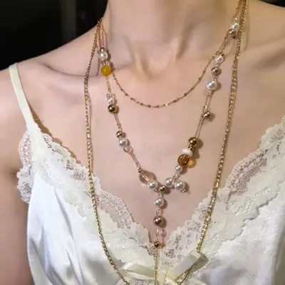 Vintage altın güneş kolye, çok katmanlı zincir - 12
