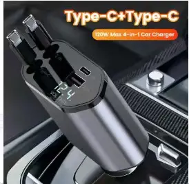 120W Super Fast Charging Car Phone Charger Retractable Cable Triple Output Digital Display Car Charger Aluminum Alloy Automotive Accessory - 8