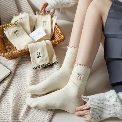 Women's Bow Ruffled Long Socks, Japanese Style