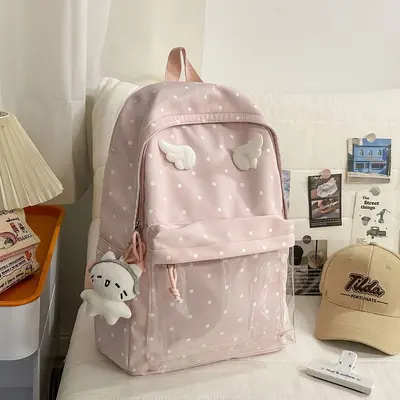 Blue Polka Dot Retro Backpack, Small Capacity, Japanese Style - 7