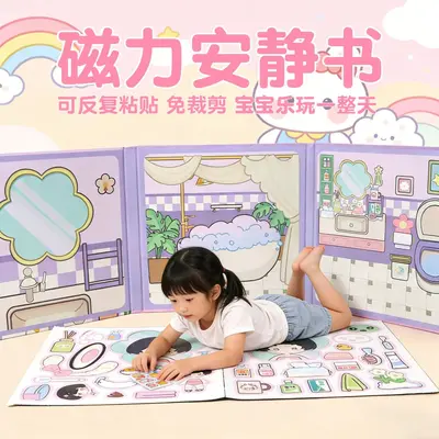 Children's Day Bestseller Magnetic Quiet Book for Girls, Handmade Tri-Fold Large Size, Reusable Sticker Quiet Book, No-Cut Required