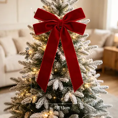 Christmas Tree Bow Ornament with Velvet Ribbon for Hanging Decor - 8
