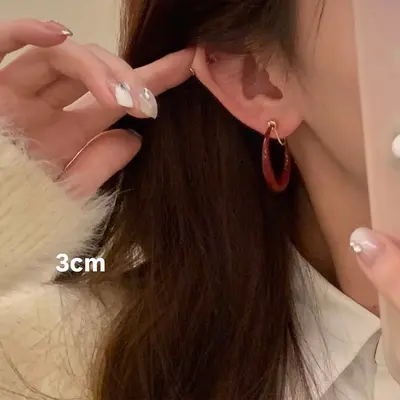 Retro Hong Kong style Ankora red earrings autumn and winter flat ring earrings women's high-end earrings feminine earrings earrings - 12