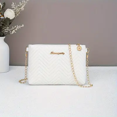 Chain Striped Women's Clutch, Two-Way Minimalist Design - 7