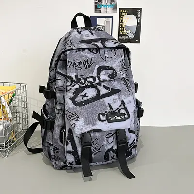 Men's Large Capacity Graffiti Backpack, Casual Daypack for College and Middle School Stude - 8